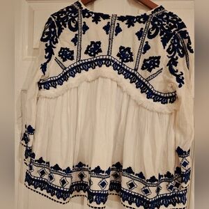 Blue and white embroidered jacket with fringes - by Zara size medium